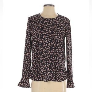Ann Taylor Navy with Beige Petals Long Sleeve Blouse Petite Small